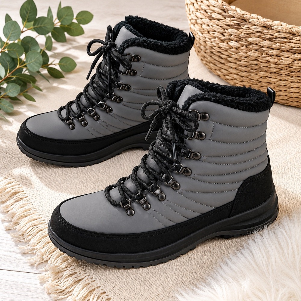 Khombu Winter Boots Women 9 Grey Waterproof Thermolite Insulated Snow Hiking